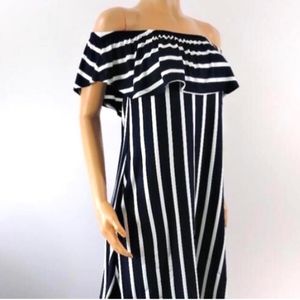 Exist- Adorable Off Shoulder Black/White Stripe Dress- S